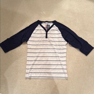 American Rag Mens Baseball Style Navy and White Henley Top